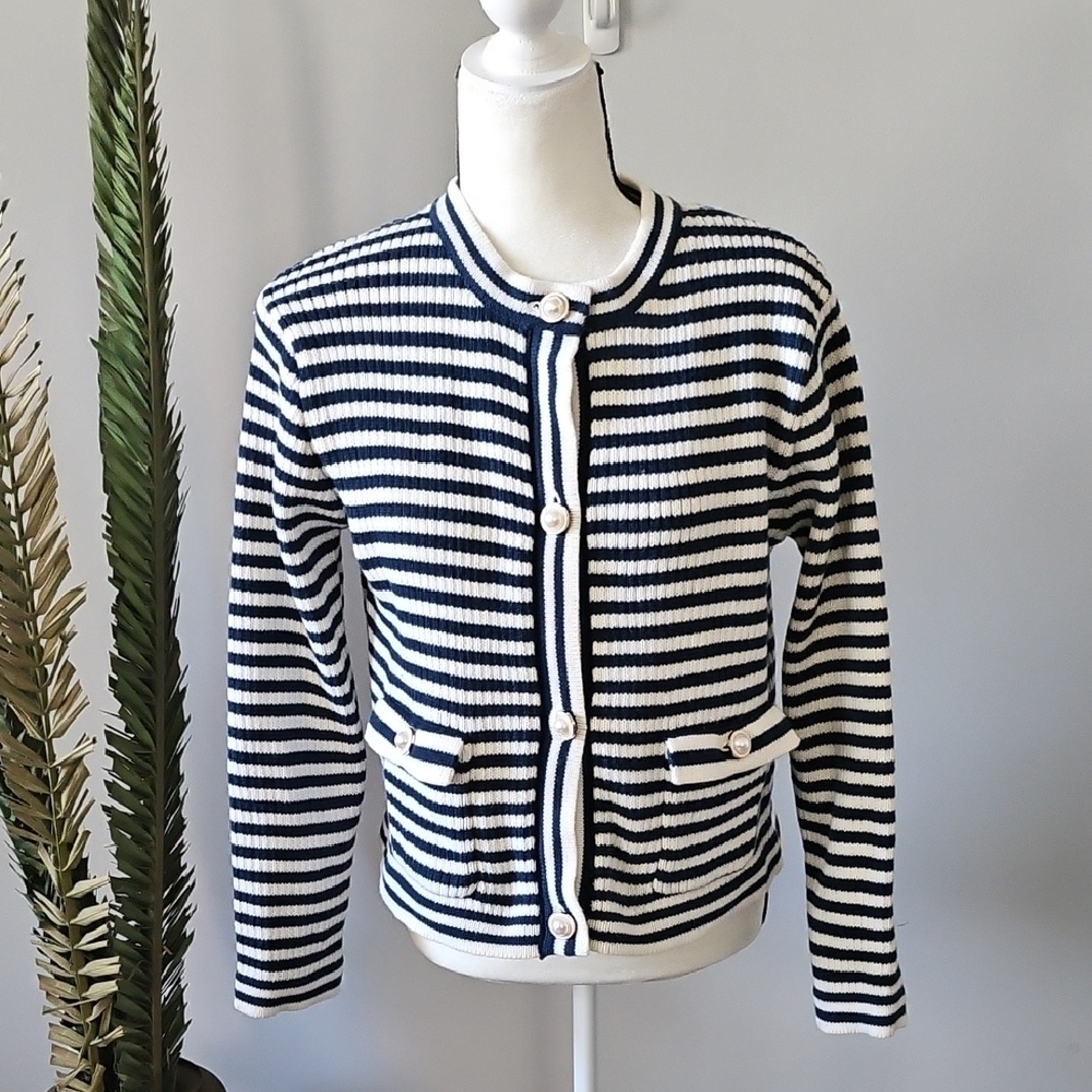 Sioni Navy and Cream Button Down Cardigan
